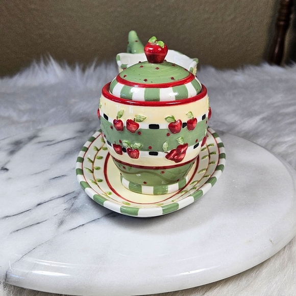 Vintage Karla Dornacher Giftcraft Apple Accent Cream And Sugar Set - Picture 4 of 10